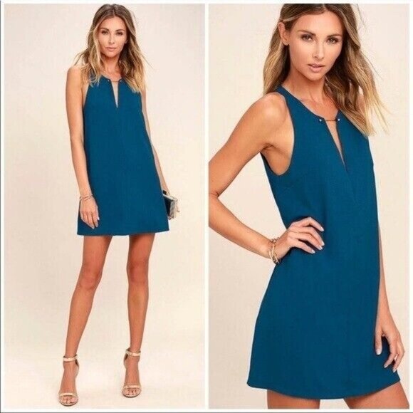 NWT‎ Lulus Barbell Plunge Shift Dress in Teal Blue Size Extra Small - Picture 1 of 9